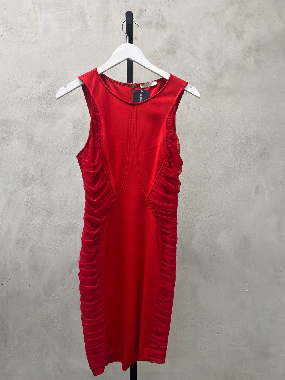 Versace Collection Red Sleeveless Ruched Midi Dress